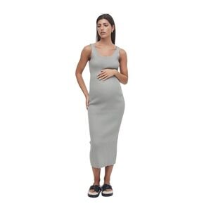 Legoe Heritage Maternity Coastline Knit Midi Dress Washed Sage Green Ribbed Knit
